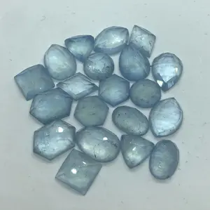 Tinh khiết Aquamarine Rose cut faceted diều Shape 8x14mm phẳng trở lại tùy chỉnh lỏng đá quý đối với trang sức làm