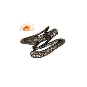 Pave Diamond Designer Midi Ring Joyería para mujer Regalo para ella Negro Rodio Joyería de plata esterlina Mayorista - Product Image 1