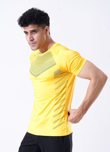 Gym T-shirt Hommes Sports Manches Courtes Jaune Slim Fit Running T Shirt Male Workout Tee Tops Summer Fitness Clothing - Product Image 4