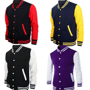 Veste de style universitaire multicolore pour homme, manches contrastées, bordure côtelée rayée, fermeture à boutons pression, vêtement décontracté urbain tendance - Product Image 1