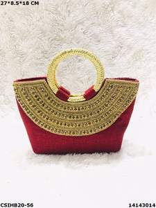 Designer Ethnique Cristal Agrémenté Sac De Soirée Jute Pierre Clouté De Mariée Fantaisie Sac À Main Élégant De Mode Style Produit De Vente Chaude - Product Image 4