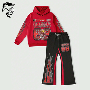 Sudadera con capucha con estampado de letras y figuras gráficas personalizadas para hombre y pantalones con cordón frontal, conjunto de chándal informal de 2 piezas - Product Image 1