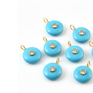 Colgante de piedras preciosas sueltas redondas de turquesa Natural, colgante con incrustaciones de plata 925 chapada en oro, doble piedra, joyería de moda para mujer - Product Image 2