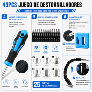 43-Piece DIY Multi-Purpose <b>Screwdriver</b> Set Precision <b>Screwdrivers</b> 25 Interchangeable Bits Flexible Extension Shaft Anti-Slip - Product Image 4