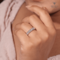 Cincin Pernikahan/Ulang Tahun/Pesta Klasik Berlian Buatan Laboratorium 3MM, Lapis Emas 14K, Set Bezel, Unisex