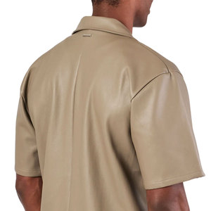 Hot Bán Người Đàn Ông Của Áo Sơ Mi Da Với Lần Lượt Xuống Cổ Áo Thiết Kế Biểu Tượng Tùy Chỉnh Màu Sắc Thủ Công-Phong Cách Thời Trang - Product Image 5