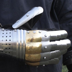 Medieval <b>Silver</b>-Plated Polished Brass Mild Steel Gauntlet Leather <b>Gloves</b> Art & Collectible Metal Crafts - Product Image 6