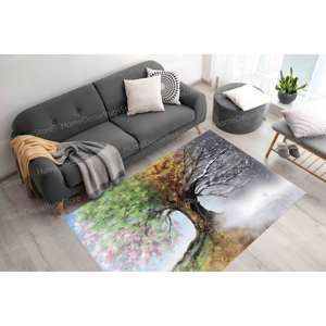 Tapis imprimé moderne : Motif arbre des quatre saisons et vue sur couloir, pour cuisine tendance style ferme, tapis gobelin - Product Image 5