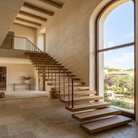 Escalier flottant intérieur commercial de luxe Anewson, en bois massif blanc, préfabriqué, avec poutre centrale monobloc