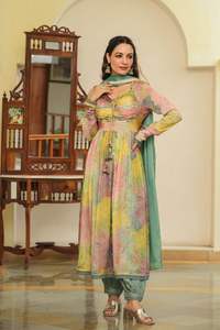 Evergreen Design Nouvelle Variété Élégance Dressing Chinon Anarkali Kurti Pantalon Avec Dupatta Avec Miroir Travail Femmes Mode Exportateur - Product Image 5