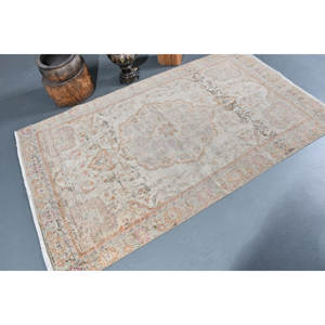 พรมตุรกีโบราณสีเบจคลาสสิค4.1 x 6.5ft ขนสัตว์ทำด้วยมือลายปะสี่เหลี่ยมผืนผ้าสำหรับพรมข้างเตียง - Product Image 2