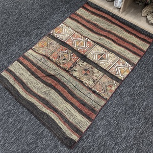 3.1x4.5 ft Rug, Vintage Turkish Rug, <b>Brown</b> Green Geometric <b>Wool</b> Rug - Product Image 2