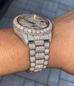 Reloj de diamantes de moissanita Premium de diseño Hip Hop de lujo para hombre, reloj ostentoso totalmente helado, correa de acero inoxidable, caja analógica de 5mm - Product Image 1