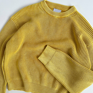 Vêtements personnalisés en gros Vintage pull unisexe à manches longues surdimensionné poids lourd col rond tricoté lavé chaud pull en tricot - Product Image 3