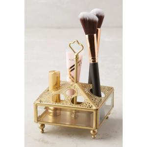 กล่องเครื่องประดับแก้วกรอบโลหะสีทองของดีไซเนอร์วินเทจที่ไม่ซ้ำกันของเมคอัพอัญมณีสำหรับผู้หญิงที่เก็บสร้อยคอ - Product Image 1