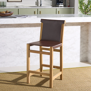 Taburete de Bar Moderno de Madera Maciza y Cuero |   Silla de Altura de Mostrador con Asiento y Respaldo Acolchados para Isla de Cocina - Product Image 6