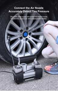 เครื่องสูบลมยางแบบพกพา 12V พร้อมจั๊มพ์สตาร์ท 2-in-1 หน้าจอดิจิตอล กระบอกสูบคู่ สำหรับรถยนต์ SUV รถกระบะ รถออฟโรด - Product Image 5