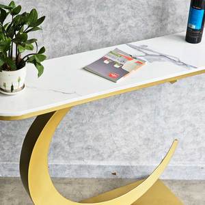 MOON Luxury Modern <b>Console</b> <b>Table</b> Contemporary Iron Frame with Marble Stone Top <b>for</b> <b>Entry</b> Villa Living Room or Hotel CST051 - Product Image 5