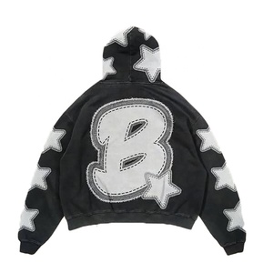Sweat à capuche unisexe personnalisé en coton 500 g/m² épais, grande taille, imprimé vintage, délavé à l'acide, avec patch brodé, pour l'hiver - Product Image 4