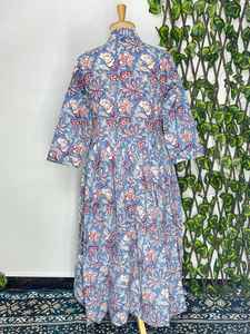 Robe kimono bohème en coton imprimé à la main, motif floral, décontractée pour femmes - Product Image 2