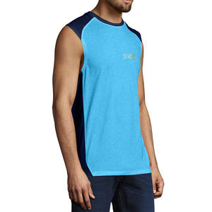 Gran Venta de camisetas sin mangas de talla grande para hombre, chaleco de gimnasio sin mangas con cuello redondo ligero personalizado con panel de hombro sólido en blanco a la venta - Product Image 2