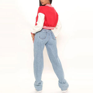 2026 Varsity Crop <b>Top</b> Jackets Custom Blank Cropped Varsity Jacket With Wool Sleeves <b>Women</b> Varsity Crop <b>Top</b> Jackets OEM - Product Image 4