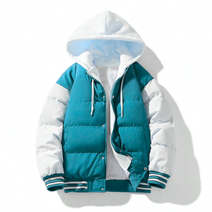 Chaqueta Bomber de lona informal de invierno personalizada para hombre, chaqueta acolchada con capucha y cierre de cremallera y cuello mandarín - Product Image 3