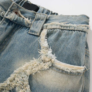 New Designer Men's Straight Jeans Pants Stylish Vintage Denim Washed Patchwork Street Wear <b>Fitting</b> for Summer Autumn OEM Service - Product Image 5