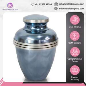 Venta al por mayor de urnas conmemorativas de latón metálico con bandas azules grandes y elegantes contenedores de recuerdo para almacenamiento de cenizas hechas en la India - Product Image 3