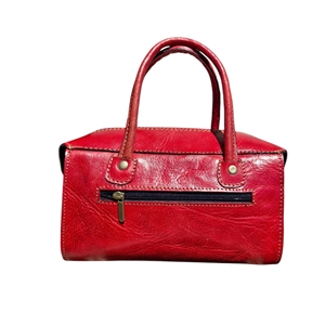 Sac à rabat de luxe en cuir véritable rouge, deux poignées, fermeture éclair, bandoulière légère, rivets, sac fourre-tout décontracté portable, style Boston - Product Image 2