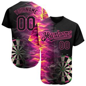 Ropa de equipo más vendida, diseño de patrón 3D negro Rosa personalizado, tablero de dardos ardientes, camiseta de béisbol auténtica - Product Image 1
