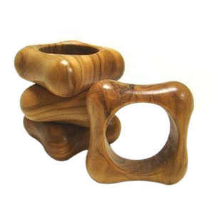Anillos de Servilleta de Madera Hechos a Mano con Acabado Pulido, Textura de Líneas de Lujo, Formas Cuadradas, Novedad - Product Image 2