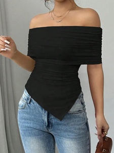 เสื้อยืดผู้ชายสไตล์หรูหรา คอเฉียง ทรงเข้ารูป สีพื้น สำหรับฤดูร้อน ขายส่งเสื้อยืดลำลองผู้ชาย - Product Image 2