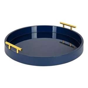 Bandeja para servir apilable de cuero azul de madera con asas de metal dorado Bandeja de almacenamiento de MDF - Product Image 5