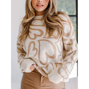 Cárdigan Informal Premium con Diseño Abstracto de Corazón, Suéter Transpirable con Botón con Logotipo Frontal, Cierre con Cinturón y Patrón Jacquard para Primavera y Otoño - Product Image 1