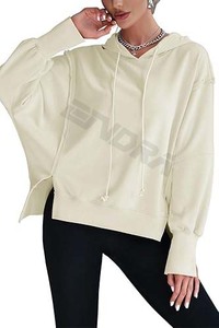 2025 ropa de otoño para mujer, suéter con capucha con logotipo personalizado para mujer, sudaderas informales con capucha de color sólido en blanco - Product Image 4