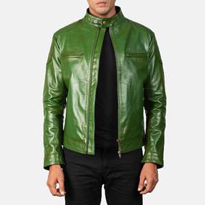 Chaqueta de Motociclista para Hombre de Cuero Auténtico de Piel de Oveja Anilina con Cremallera, Color Verde Gatsby, con Forro de Viscosa Acolchado e Interior - Product Image 5