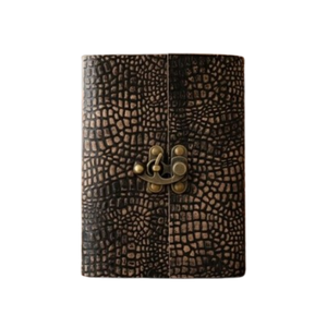 Handmade Crocodile Embossed Leather Journal, 7x5 Inch Diary with Metal Front Clasp Lock, Antique Rustic <b>Notebook</b> - Product Image 1
