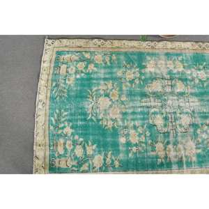 Tapis Turc Vintage 5.5 X 9.1ft Vert Beige Tissage Plat Laine avec Motif Patchwork pour Décorations de Salon ou Couloir Utilisation - Product Image 3