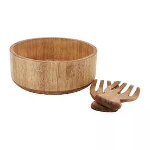 Fancy Acacia Wood Salad Bowl Set With Serving Utensils Handcrafted Natural Finish Food Safe Wood Serving Bowl For <b>Kitchen</b> Dining - Product Image 4