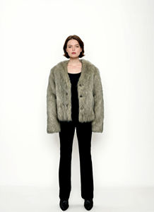 2025 nuevo diseño moderno de moda de talla grande esponjoso otoño cálido de moda Faux invierno señoras Negro Azul mujer abrigo chaqueta de piel para mujer - Product Image 6