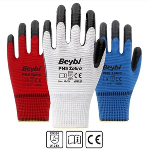 PN5 Zebra Guantes DE TRABAJO rojos con medio recubrimiento de poliéster de nitrilo tejido con 1/2 hilos de protección para manos y brazos - Product Image 3