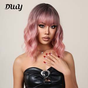 Ava-DWY High Quality Lace Front <b>Wigs</b> for Ombre Pink Curly Synthetic Hair Glueless with Transparent Lace High Temperature Fiber - Product Image 2