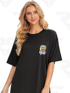 T-shirts à manches courtes en coton pour femmes T-shirts amples avec logo et design personnalisés OEM pour dames à col rond - Product Image 3
