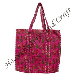 Sac fourre-tout en coton matelassé pour femmes Sac à bandoulière écologique de grande capacité Design de fleurs-Pour faire du shopping ou offrir un cadeau Fourre-tout indien - Product Image 4