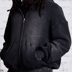 Sun Faded Vintage Design 100% algodón 320gsm Hombres Zip up Hoodies Custom Acid Wash Sudaderas con capucha desgastadas - Product Image 6