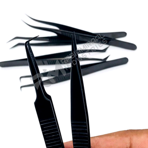 Pince à épiler pour extensions de cils RMI Wholesale, entièrement noire, nouveau design Plasma, poignée anti-magnétique, 12 cm, lot de 6 pièces, logo personnalisé, durable - Product Image 3
