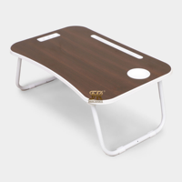 Mesa de Estudio Portátil de Madera Marrón para Laptop con Patas Plegables, Ranura para Tablet y Portavasos, Perfecta para Cama, Sofá, Oficina y Hogar
