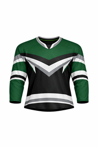 Jersey de Hockey sobre Hielo para Hombre, Verde y Negro a Rayas, Manga Tres Cuartos, Cuello en V, Absorbe la Humedad, Sublimado - Product Image 1
