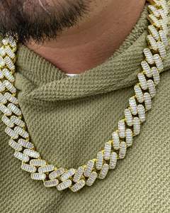 Cadena cubana de 18 mm de diamante helado personalizado de Plata de Ley 925 de alta calidad con diamantes blancos Baguette cadena estilo Hip Hop - Product Image 4